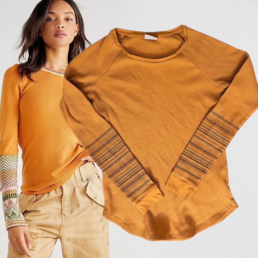 Columbia Thermal Top Embroidered Waffle Knit Mustard Yellow Small